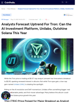 Analysts Forecast Uptrend For Tron: Can the AI Investment Platform, Unilabs, Outshine Solana This Year
