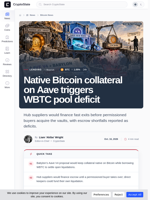Native Bitcoin collateral on Aave triggers WBTC pool deficit
