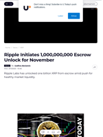 Ripple Initiates 1,000,000,000 Escrow Unlock for November - U.Today