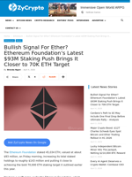 Bullish Signal For Ether? Ethereum Foundation’s Latest $93M Staking Push Brings It Closer to 70K ETH Target ⋆ ZyCrypto