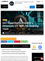 SEC Greenlights VanEck’s Ethereum ETF With 5% Staking Yield | Live Bitcoin News