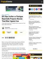 BTC Dips Further as Pentagon Reportedly Prepares Massive 'Final Blow' Against Iran