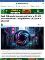 Ozak AI Presale Momentum Points to $1,000 Investment Gains Comparable to $40,000+ in Ethereum