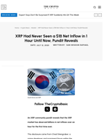 XRP Had Never Seen a $1B Net Inflow in 1 Hour Until Now, Pundit Reveals