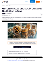 XRP Leaves ADA, LTC, SOL in Dust with $246 Million Inflows