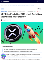 XRP Price Prediction 2025 - Lark Davis Says $16 Possible After Breakout