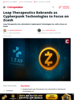 Leap Therapeutics Rebrands as Cypherpunk, Focuses on Zcash