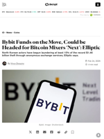 Bybit Funds on the Move, Could be Headed for Bitcoin Mixers ‘Next’: Elliptic - Decrypt