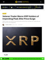 Veteran Trader Warns XRP Holders of Impending Peak After Price Surge - CoinCentral