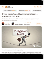 Crypto market’s weekly winners and losers – XLM, DEXE, ZEC, BCH - AMBCrypto