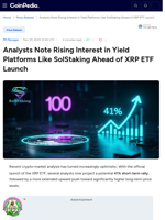 Analysts Note Rising Interest in Yield Platforms Like SolStaking Ahead of XRP ETF Launch