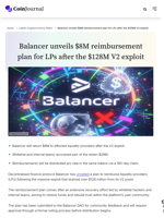 Balancer unveils $8M reimbursement plan for LPs after the $128M V2 exploit - CoinJournal