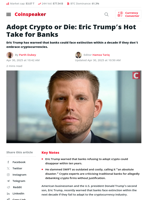 Adopt Crypto or Die: Eric Trump's Hot Take for Banks | Coinspeaker