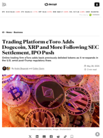 Trading Platform eToro Adds Dogecoin, XRP and More Following SEC Settlement, IPO Push - Decrypt