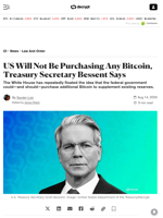 US Will Not Be Purchasing Any Bitcoin, Treasury Secretary Bessent Says - Decrypt