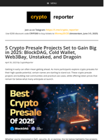 Top 5 Crypto Presale Projects to Watch for 2025: BlockDAG, Cold Wallet, Web3Bay, Unstaked, Dragoin