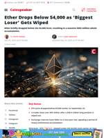 Ether Drops Below $4,000 as 'Biggest Loser' Gets Wiped - Coinspeaker