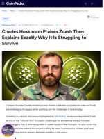 Charles Hoskinson Praises Zcash Then Explains Exactly Why It Is Struggling to Survive