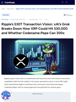 Ripple’s $30T Transaction Vision: xAI’s Grok Breaks Down How XRP Could Hit $30,000 and Whether Codename:Pepe Can 300x