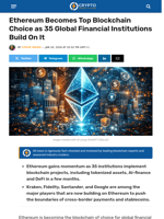 35 Global Financial Institutions Build On Ethereum