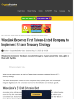 WiseLink Becomes First Taiwan-Listed Company to Implement Bitcoin Treasury Strategy