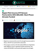 Ripple Pilot Insures 517 Kenyan Pastoralists With $RLUSD—Next Phase Already Funded
