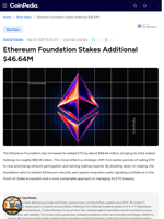 Ethereum Foundation Stakes Additional $46.64M