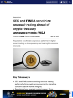 SEC and FINRA scrutinize unusual trading ahead of crypto-treasury announcements: WSJ