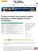 Trump accounts reach nearly 6 million openings, 1 million eligible for seed contribution