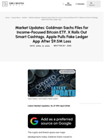 Market Updates: Goldman Sachs Files for Income-Focused Bitcoin ETF, X Rolls Out Smart Cashtags, Apple Pulls Fake Ledger App After $9.5M Loss