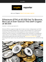 Ethereum (ETH) at $3,550 Set To Bounce, But Can It Ever Outrun This DeFi Crypto at $0.035