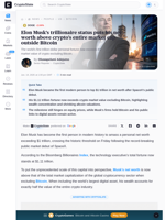 Elon Musk's trillionaire status puts his net worth above crypto’s entire market cap outside Bitcoin