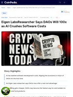 Eigen LabsResearcher Says DAOs Will 100x as AI Crushes Software Costs