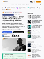 Arthur Hayes Stakes $100K That HYPE Beats Every Top-10 Coin by Year-End