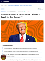 Trump Backs U.S. Crypto Boom: “Bitcoin Is Great for Our Country”