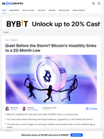 Bitcoin's Volatility Sinks to a 22-Month Low