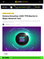 Solana Smashes 100K TPS Barrier in Major Network Test - CoinCentral