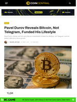 Pavel Durov Reveals Bitcoin, Not Telegram, Funded His Lifestyle - CoinCentral
