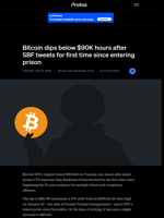 Bitcoin dips below $90K hours after SBF tweets for first time since entering prison