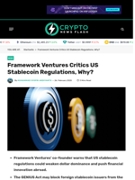 Framework Ventures Critics US Stablecoin Regulations, Why? - Crypto News Flash
