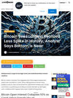 Bitcoin Sees Largest Realized Loss Spike in History, Analyst Says Bottom Is Near | Live Bitcoin News