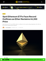 Ethereum ETFs Face Record Outflows as Ether Reclaims $4,000