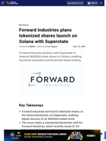 Forward Industries plans tokenized shares launch on Solana with Superstate