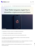 Trust Wallet integrates Apple Pay to streamline cryptocurrency purchases - CoinJournal