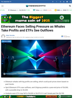 Ethereum faces selling pressure as ETFs see outflows