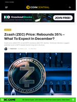 Zcash (ZEC) Price: Rebounds 35% - What To Expect In December? - CoinCentral