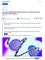 Cardano Drops 10% Despite Trading Volume Surging to $1.4 Billion