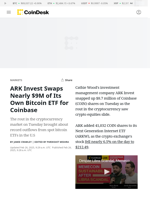 ARK Invest Swaps Nearly $9M of Its Own Bitcoin ETF (ARKB) for Coinbase (COIN) Stock