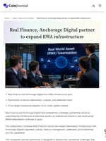 Real Finance, Anchorage Digital partner to expand RWA infrastructure - CoinJournal