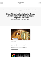 Bitcoin Miners Reallocate Capital Toward AI and Data Infrastructure as Margins Compress: CoinShares